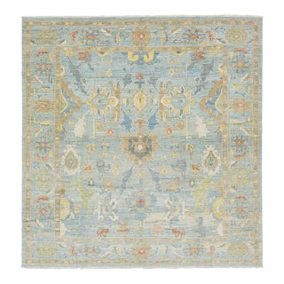 Apadana's Modern Sultanabad Square Wool Rug Handmade in Blue With Floral Design For Sale