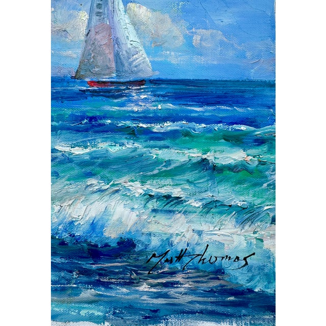 2020s Sailboat Seascape Beach Scene Oil Painting on Canvas, Unstretched, by Matt Thomas For Sale - Image 5 of 5