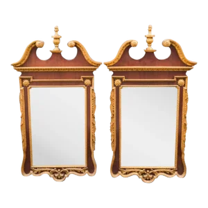 20th Century Chippendale Style Mirrors in Mahogany and Gilt - A Pair