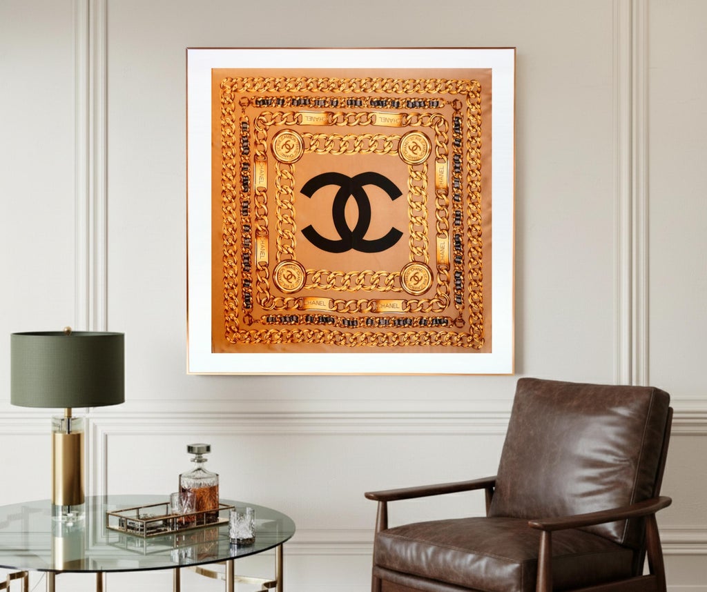 Framed Chanel Silk Scarf 1980s - Orange Gold Frame | Chairish