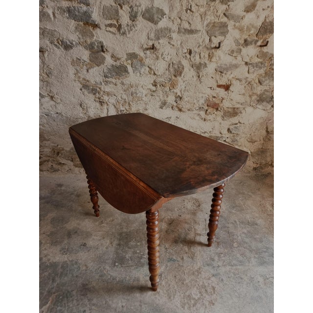 Antique French Walnut Drop-Leaf Round Table, 1890s For Sale - Image 12 of 18