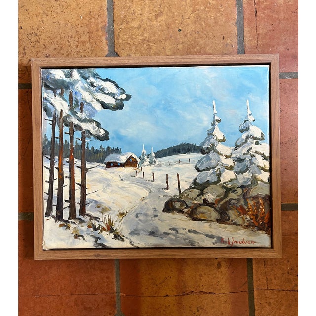 Sky Blue Early 20th Century Framed Winter Scene Landscape - Acrylic on Canvas For Sale - Image 8 of 10