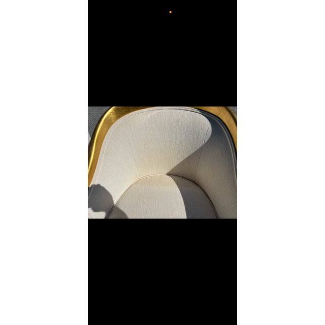 1950s Companion Pair Louis XVI Style Gold Gilt Upholstered Arm Chairs For Sale - Image 17 of 17