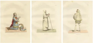 Rhodes Knight, Monk, and Artist in Costume, 1845, Engraving on Paper, Set of 3