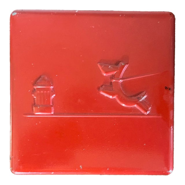 1930's Black Art Deco Desk or Vanity Box With Red Metal Lid Showing a Scottie Dog in Relief For Sale