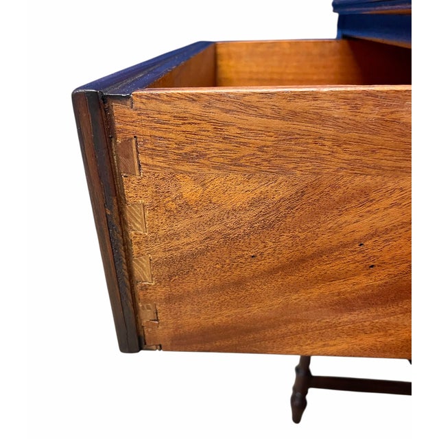 Antique Mahogany Inlaid Writing Desk W/ Glass Top - Excellent Condition For Sale - Image 10 of 12
