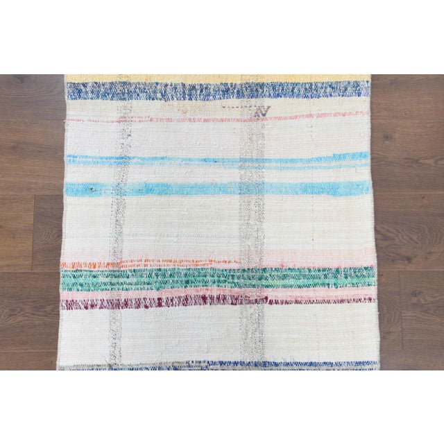 Beige Vintage Turkish Hand-Knotted Wool Cotton Beige Kilim Runner Rug For Sale - Image 8 of 10