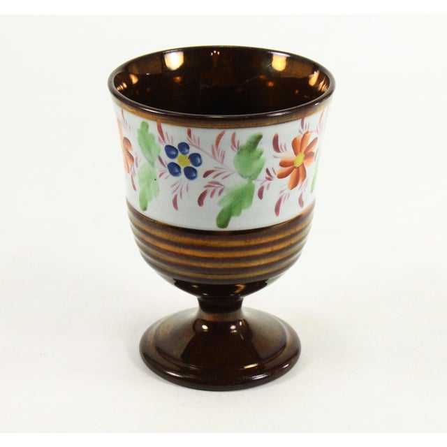 C. 1850's Copper Lusterware Raised Cup Chalice Goblet Enameled Flowers For Sale - Image 4 of 10
