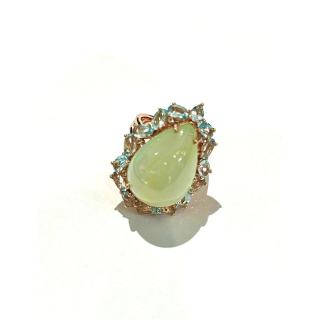 Green Bochic "Capri" Vintage Natural Aquamarine Ring Set In 18K White Gold & Silver For Sale - Image 8 of 18