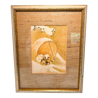 Vintage Framed and Matted Print of “Puppies in the Snow” Reproduction For Sale