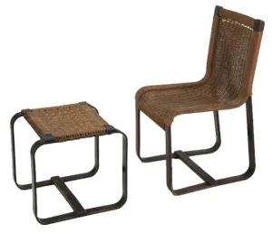 Set of Side Chair with Pouf by Giuseppe Pagano, 1940s