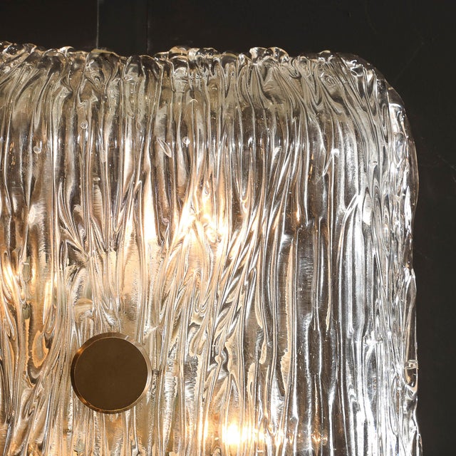 1960s Mid-Century Modern Murano Hand-Blown Textural Clear Glass Venini Flush Mount Chandelier For Sale - Image 14 of 18