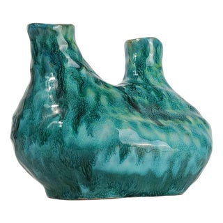 Vintage Handcrafted Majolica Multiple Openings Vase in Hurt Shape, 1981 For Sale