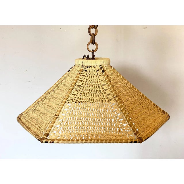 70s pendant, wrapped straw diffuser, chain and bamboo covers \.\. the height is adjustable by removing the rings European...