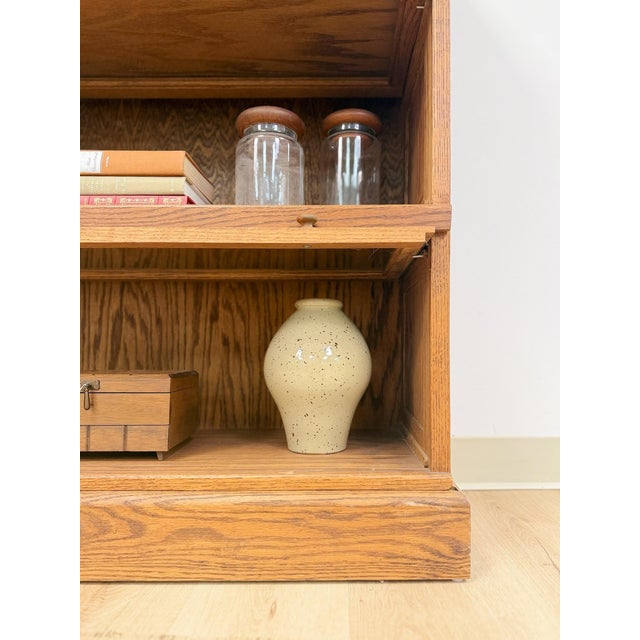 Antique Oak Four-Piece Barrister Cabinet With Glass Flip-Up Doors for Library For Sale - Image 16 of 17