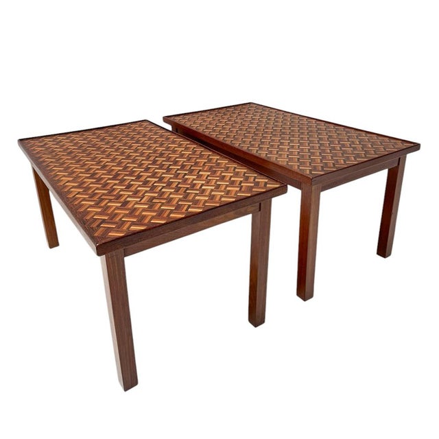 1960s Mid-Century Modern Side Tables with Mosaic Inlaid Tops, 1960s, Set of 2 For Sale - Image 5 of 11