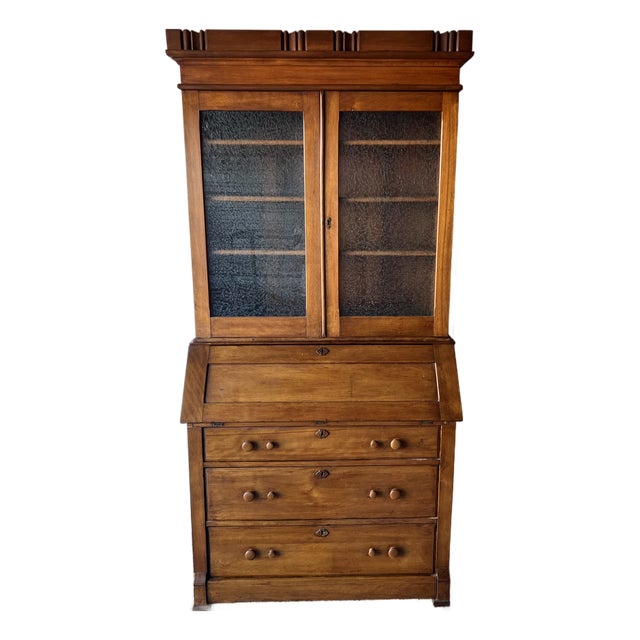 Antique Secretary Desk Hutch Curio Display Cabinet Bookshelf Pantry Cupboard For Sale