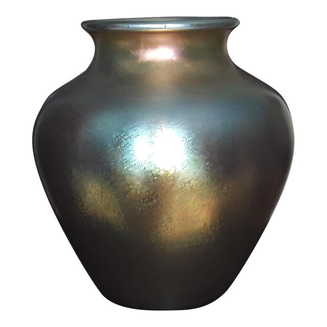 C1910 Frederick Carder Era Steuben Glassworks Large Gold Aurene Art Glass Vase For Sale