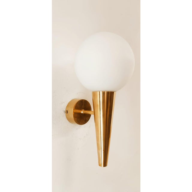 Gold Brass Wall Light with White Sphere For Sale - Image 8 of 16