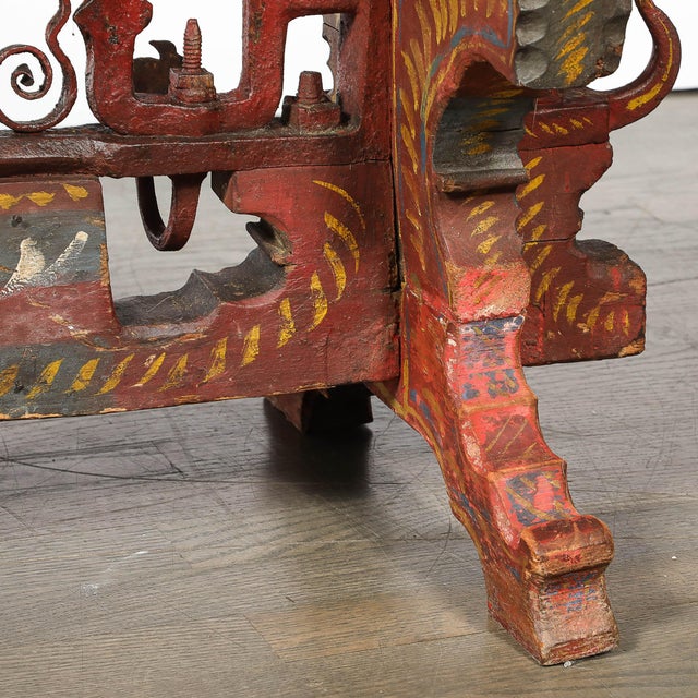 Arts and Crafts Sicilian Polychromed Wood & Iron Glass Top Oxcart Cocktail Table For Sale - Image 4 of 18