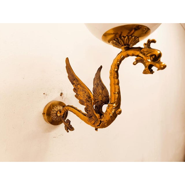Brass Dragon Wall Light with Sphere Glass For Sale - Image 6 of 13