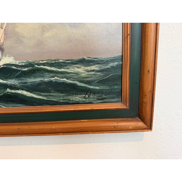 Vintage Tall Ship Oil Painting on Canvas Signed Framed Clipper Marine Seascape For Sale - Image 9 of 13