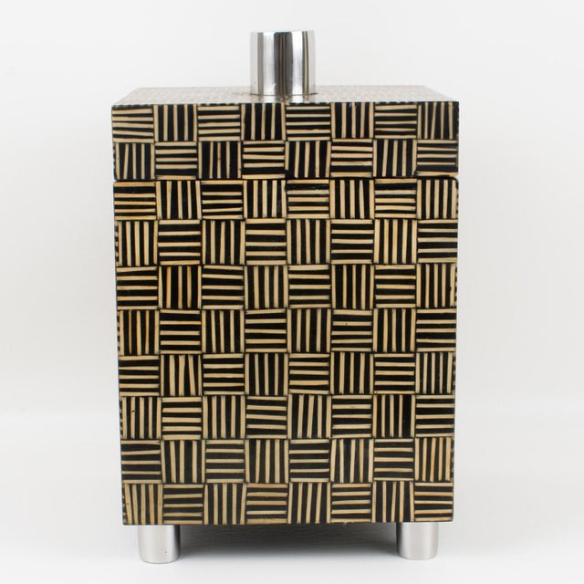 Modernist Tall Box with Wood Marquetry Patchwork, 1970s For Sale In Atlanta - Image 6 of 13