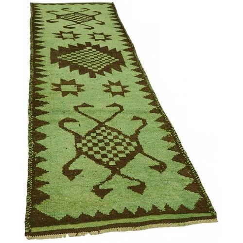Textile Bohemian Green Runner Rug For Sale - Image 7 of 7