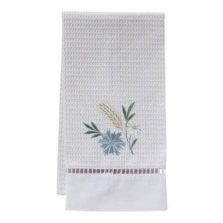 Meadow Guest Towel, White Waffle Weave, Ladder Lace, Embroidered For Sale