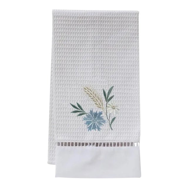 Meadow Guest Towel, White Waffle Weave, Ladder Lace, Embroidered For Sale