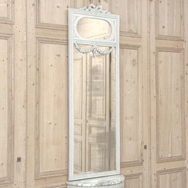 Antique Italian Louis XVI Painted Marble Top Demilune Console With Trumeau Mirror For Sale In Dallas - Image 6 of 18