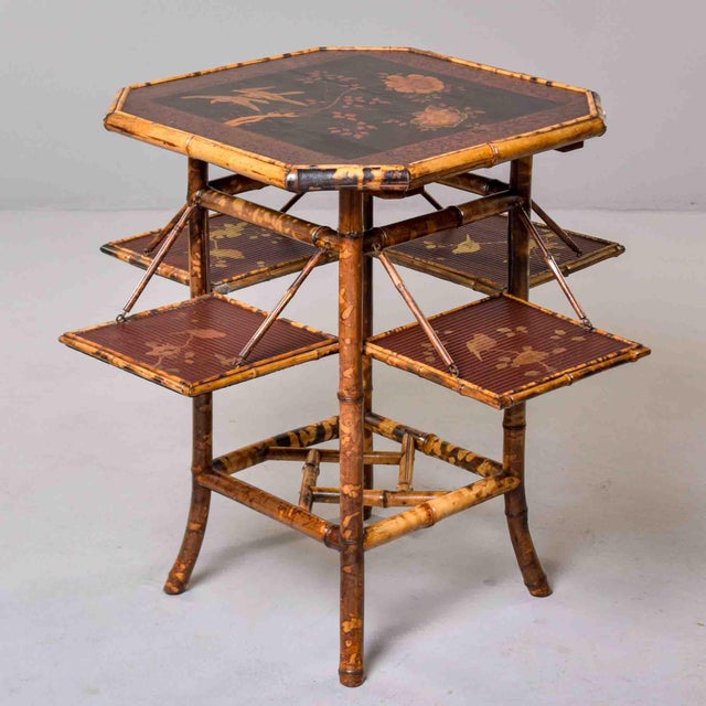 Victorian English Tiger Bamboo Chinoiserie Book Table With Folding Shelves For Sale - Image 4 of 13