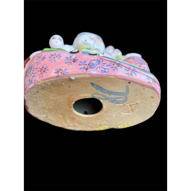 White Vintage Chinese Porcelain Laughing Buddha With Five Children – Hand-Painted Famille Rose Figurine For Sale - Image 8 of 8