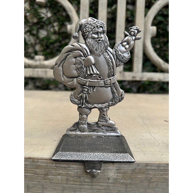 Vintage Pewter Santa Claus Stocking Holder For Sale - Image 4 of 4