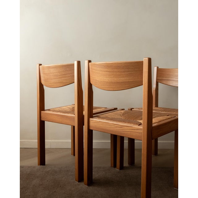 Mid-Century Elm and Rush Dining Chairs by Maison Regain, 1970s, Set of 4 For Sale - Image 11 of 17