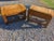 A pair of 1970’s Drexel Heritage suede parsons stools/ottomans in a golden tan color. Parson style frame with rolling...