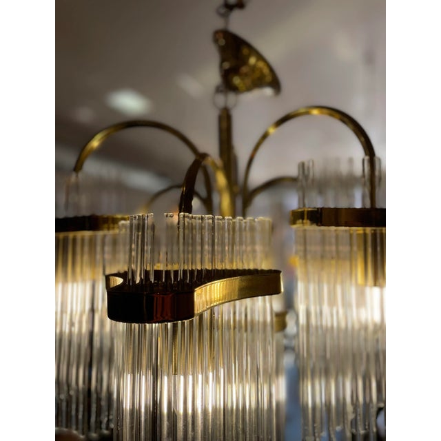 1970s Vintage Arched Italian Gaetano Sciolari Chandelier With Glass Rods and Brass For Sale - Image 11 of 11