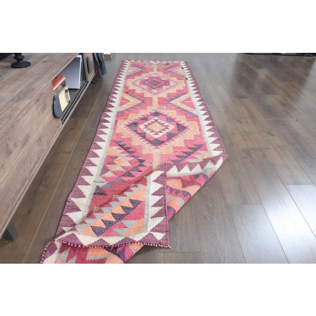 Pink 1970s Turkish Oushak Handmade Wool Cotton Pink Runner Rug For Sale - Image 8 of 11