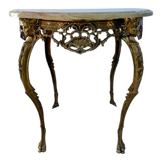 1960's Brass Filigree and Onyx Round Side Table For Sale