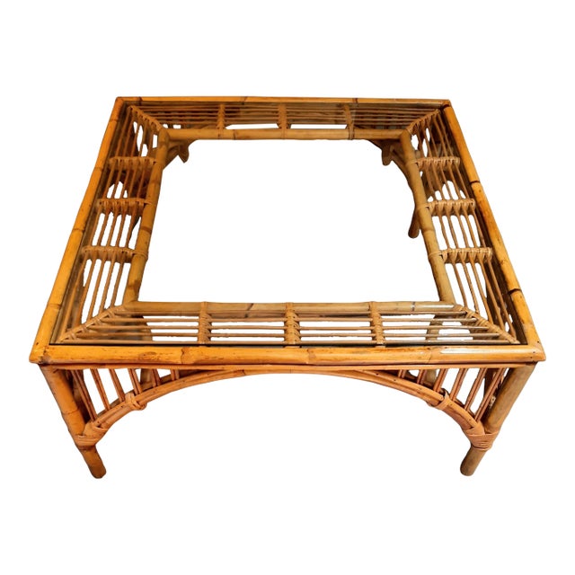 Mid Century Crespi Style Glass Bamboo Coffee Table For Sale