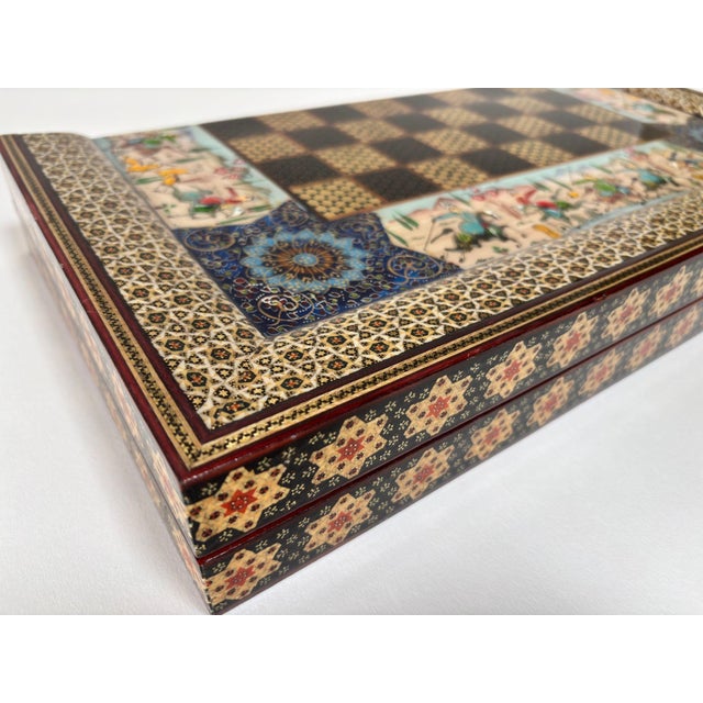 Persian Khatamkari Backgammon and Chess Box For Sale - Image 4 of 18