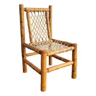 1940s Rustic Pine Log & Rawhide Side Chair For Sale