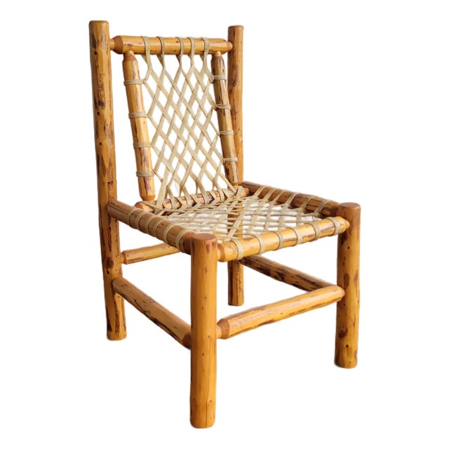 1940s Rustic Pine Log & Rawhide Side Chair For Sale
