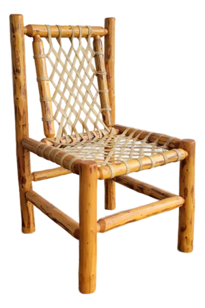 1940s Rustic Pine Log & Rawhide Side Chair