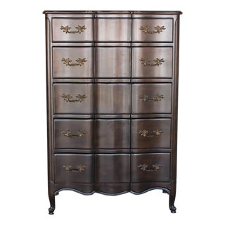 1970's French Style Highboy Chest of Drawers For Sale