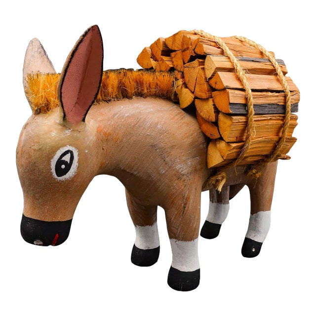 Hector Rascon Mexico Signed 1990 Hand Carved Wood Folk Art Burro Donkey For Sale