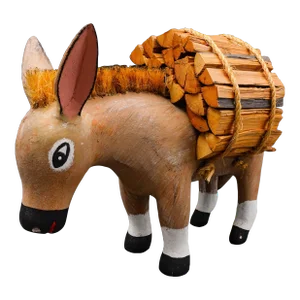 Hector Rascon Mexico Signed 1990 Hand Carved Wood Folk Art Burro Donkey