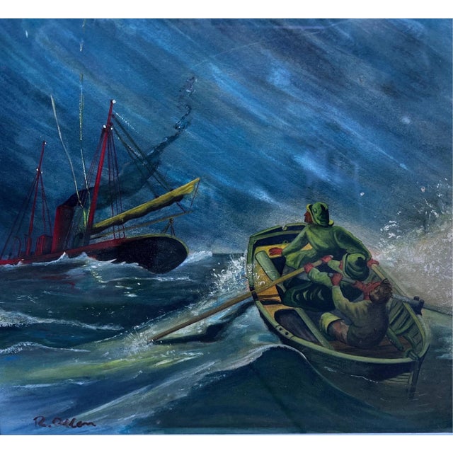 Paper 1970s Signed Gouache on Paper Artwork in the Style of Edward Hopper & Winslow Homer For Sale - Image 7 of 8