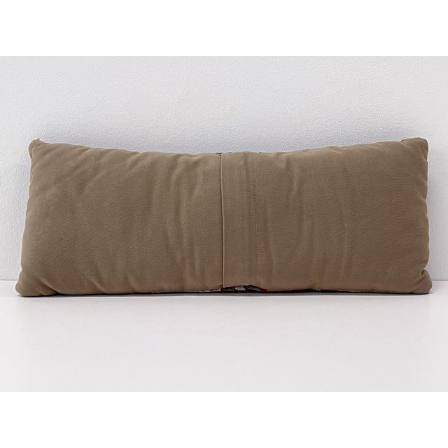 Turkish Vintage Turkish Kilim Lumbar Pillow | Handwoven Wool Decorative Cushion | 8 in X 20 In For Sale - Image 3 of 11