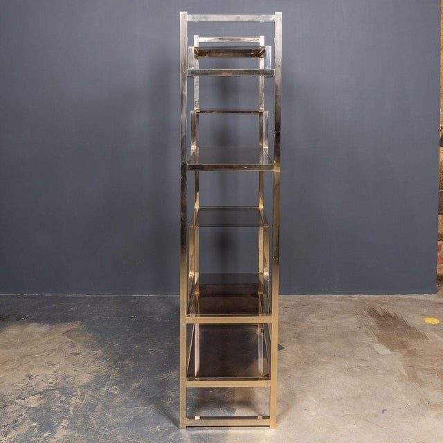 20th Century Italian Brass & Smokey Glass Etagere Shelves, 1970s For Sale - Image 9 of 14